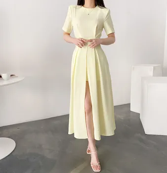 Moterų Elegantiškas Vestidos 2021 M. Vasarą Korėjos Stiliaus Plonas Elegantiškas Šalis Atsitiktinis Chic Išsiliejo Suknelės