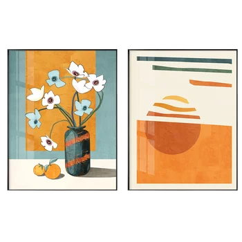 Abstrakti Vaisių ir Gėlių Nuotraukos Sienos Plakatas Šiuolaikinės Oranžinis Laikas Stiliaus Drobės Spausdinti Tapybos Meno Eilėje Kambarį Unikalių Dekoro
