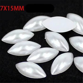 7x15MM 200Pcs aukštos kokybės naujas mados ABS pusė balta perlų arklių akies formos 