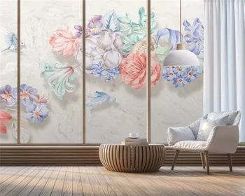 Beibehang Šiaurės minimalistinio užsakymą žalia ranka-dažytos gėlės drugelis marmuro modelis fone de papel parede 3d tapetai