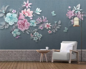 Beibehang Šiaurės minimalistinio užsakymą žalia ranka-dažytos gėlės drugelis marmuro modelis fone de papel parede 3d tapetai