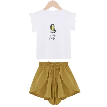 Mados Mergaičių Vasaros Marškinėliai Suknelė Tiktų Nustato Vaikų Kaktusas Culottes Dviejų dalių Kostiumas Mergina Drabužių Komplektus 2021 4-8 Metai