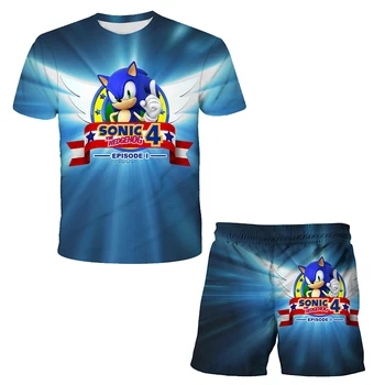 Sonic Kūdikių Berniukų Drabužiai Nustatyti, 4-14 Metų Vaikai Tees Animacinių filmų Grafika 3D Marškinėliai Kelnės Tiktų Vaikams, Apranga Atsitiktinis Viršūnes Kelnes Rinkiniai