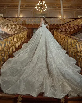 Prabanga Duobute Kalnų Krištolas Dubajus Vestuvių Suknelė Iliuzija Visą Rankovėmis Vestuvinės Suknelės Su Ilgomis Traukinio Restorano Arabų Vestuvių Suknelė