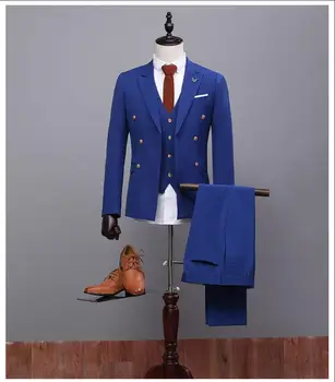 Pigūs Royal Blue Mens Vestuvių Kostiumai Pagal Užsakymą Pagaminti Aukštos Kokybės Tuxedos Vyrai, 3 Gabalas Vestuvių Kostiumai Groomsman Kostiumai Jaunieji Kostiumai