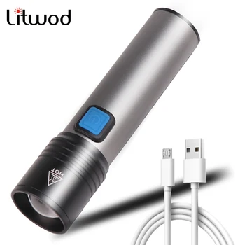 USB Įkrovimo Ultra ryškus led Žibintuvėlis XML T6 įmontuota Baterija Vandeniui Kempingas Dviračių Šviesos Zoomable Fakelas Žibintų