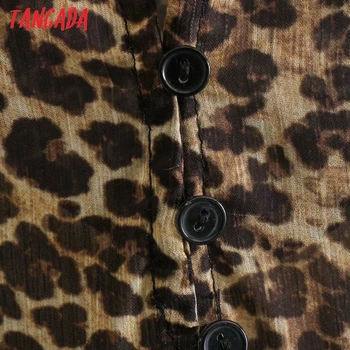 Tangada 2021 Moterų Leopard Gyvūnų Šifono Suknelė ilgomis Rankovėmis Ponios Derliaus Mini Suknelė Vestidos XN303
