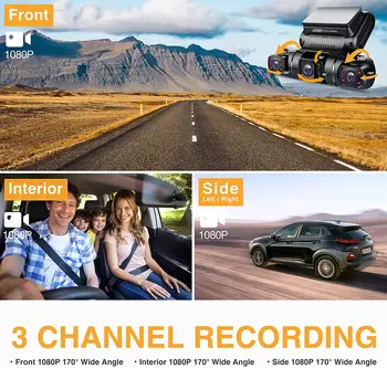 3 Kanalų 1080P+1080P Vairavimo Diktofonas 3 Objektyvo Automobilių DVR 3