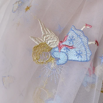 Baltas Rožinis Mėlynas Angelas Gražus Lėlės Sijonas Nėrinių Audinio Mergaitės Suknelė, Užuolaidų audinys