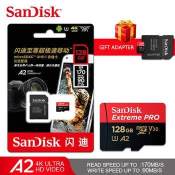 Originalios SanDisk 64GB 128GB Extreme microSDXC UHS-I KORTELĖS, U3/V30 Atminties kortelė 256 GB A2 Micro sd kortelės Class10 TF/SD kortelę