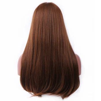 HOUYAN 24 colių ilgų tiesių plaukų perukas moterų sintetinis perukas su kirpčiukais juoda ruda aukštos temperatūros pluošto