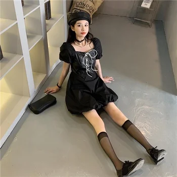 Suknelė Moterims Gothic Lolita Punk Kawaii Mielas Kryžiaus Tvarstis Mini 2021 Emo Drabužius Vasaros Mados Trumpas Sluoksniuotos Rankovėmis Ulzzang Clubwear
