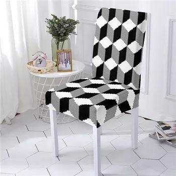 Juoda Balta Geometrinis Kėdė Padengti Valgomasis Elastinga Kėdės Pagalvėlių Apvalkalus Ruožas Biuro, Valgomojo Kėdės Atveju, Anti-purvinas Sėdynės Padengti