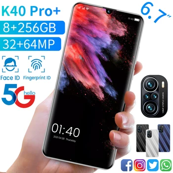 Pasaulinė Versija K40 Pro+ 6.7 colių 5G Išmanųjį telefoną MTK6889 10 Core 32+64MP 6000mAh Android 11 Dual SIM Mobilus mobilusis Telefonas pirštų Atspaudų