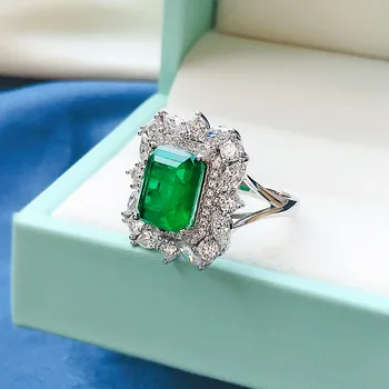 PANSYSEN Prabanga Kietas Sidabro 925 Fine Jewelry Smaragdas Imituojamas Moissanite Žiedai Moterims Jubiliejų Piršto Fine Jewelry Žiedas