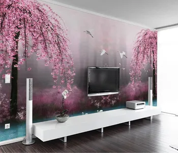 Custom 3D Tapetai, Freskos 3D kambarį, tv Foną Miegamajame Tapetai Fantasy pink cherry blossom 