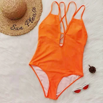 Plius Dydžio maudymosi kostiumėlį 2021 Orange vientisi maudymosi Kostiumėliai Moterims Monokini Didelio Dydžio 5xl Plaukimo Kostiumas Maillot Aukštos Sumažinti maudymosi kostiumėlį Dropship