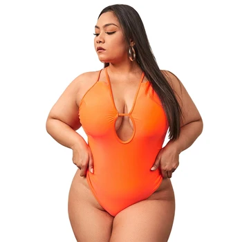 Plius Dydžio maudymosi kostiumėlį 2021 Orange vientisi maudymosi Kostiumėliai Moterims Monokini Didelio Dydžio 5xl Plaukimo Kostiumas Maillot Aukštos Sumažinti maudymosi kostiumėlį Dropship