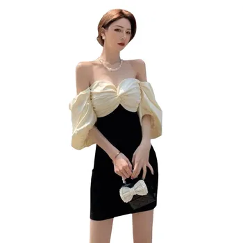 Vasaros Seksualus Žodis Peties Aukšto Juosmens Suknelė Moterims Prancūzijos Burbulas Rankovės Klubo Liftas Wrap Backless Mini Lady Šalies Klubas Suknelės 2021