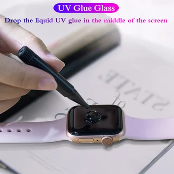 3D Išlenkti UV Skysčio Grūdintas Stiklas Apple Žiūrėti Serija 1 2 3 4 Screen Protector For iwatch 38 40 42 44 mm, Pilna Stiklo Klijai