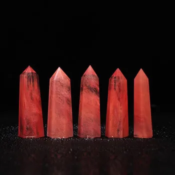 Papuošalai 40-50mm Raudonas Lydyto Kvarco Kristalo Taško Gydymo Obeliskas Šešiakampe Lazdelė Reiki Akmenys Ir Natūralūs Kristalai