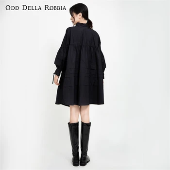 OddDellaRobbia Pavasario 2021 Moterų Gothic Lolita Stand-Up Apykaklės, Nėriniai Raukšlėtis Marškinėliai Suknelė Dvipusis Nėriniai-Up Sluoksniuotos Rankovėmis Dress1150