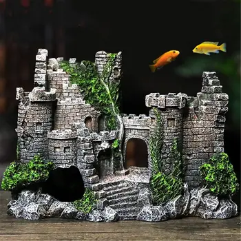Akvariumas Dirbtinės Dervos Rockery Mini Pilis Namas Ornamentu Dekoravimui Kraštovaizdžio Pilka Modeliavimas Dizaino Dvigubo sluoksnio Pilis
