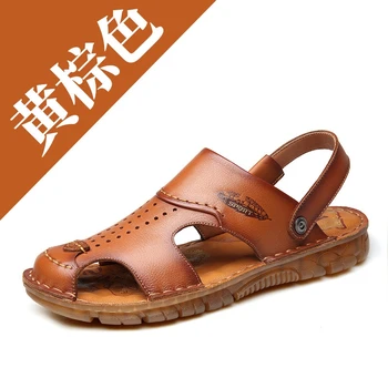 Sandalai vyrų oda vasarą vyriški odiniai laisvalaikio Baotou kvėpuojantis šlepetės, rankų darbo, vyriški batai