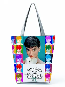Ryškių Spalvų, Audrey Hepburn Spausdinti Rankinėje Klasikinis Didelės Talpos Moterų Pečių Maišą Ekologinio Daugkartinio Naudojimo Pirkinių Krepšys Custom Modelis