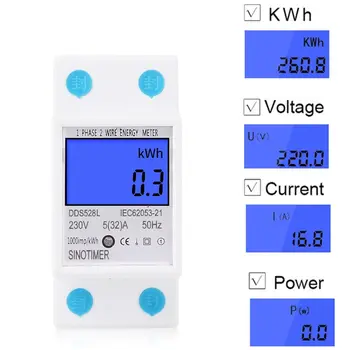 Din Bėgelio Skaitmeninės Etape Reset Nulinės Energijos Skaitiklis kWh Įtampa Srovės elektros Energijos Suvartojimo Matuoklį Wattmeter Elektros 110V/230
