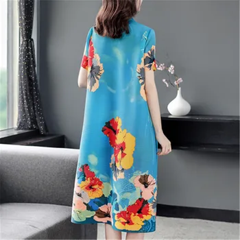 Miyake pavasario ir vasaros naujų suknelė moterų 2021 Kinų stiliaus temperamentas disko mygtuką spausdinti laisvi ir plonas vidutinio ilgio suknelė