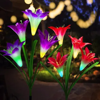 Lauko Saulės Sodas Kuolo Žibintai su 4 Lily Flower 