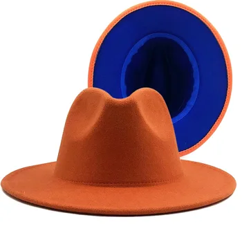 NAUJAS Išorinis orange Vidinis raudonos Vilnos Veltinio Džiazo Fedora Skrybėlės Vyrai Moterys Masto Kraštų Panama Trilby Bžūp 56-58CM