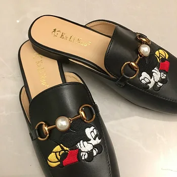 Disney 2021 m. vasaros new Mickey Mouse šlepetės ju raudona naujų namų pusę gniūžtės pasagos pearl mygtuką plokščiadugnis atsitiktinis moterų batai