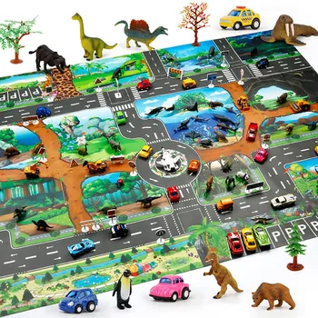 Vaikams Žaisti, Mat Dinozaurų Pasaulio automobilių Stovėjimo aikštelė Žemėlapis Žaidimo Scenos Žemėlapis Švietimo Žaislai, Edukacinės Vaikų Kilimas vaikų Darželio Lazanija