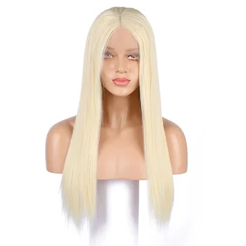 Skaidrus Glueless 13x4 Nėriniai Priekiniai Pluošto Plaukų Perukai 26 Colių 613 Blond sintetinių Priekinės Tiesūs ilgi plaukai Uždarymo Perukas