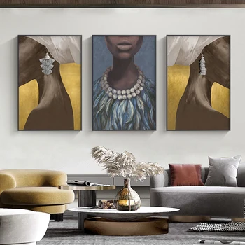 Afrikos Juodieji Moteris, Plakatų ir grafikos Indijos Auskarai Mergina Sienos Nuotraukas Abstrakčios Drobės Tapybos Gyvenimo Kambario Sienos Meno Dekoro