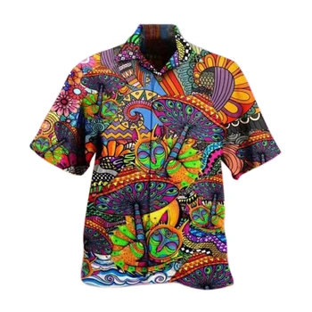Spausdinti Paplūdimys Marškinėliai Vyrams Vasarą Havajuose Viršūnės Trumpas Rankovės Atsitiktinis Marškinėliai Vyrams Turn-žemyn Apykaklės Paplūdimio Laisvi Marškinėliai Vyrams