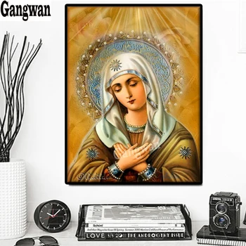 Mergelės Marijos nuotrauka Diamond Tapybos kryželiu kvadratiniu/apvalus deimantas siuvinėjimo 