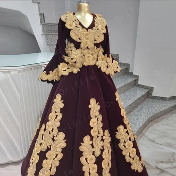 Ilgai Kosovo Caftan Vakaro Suknelės 2021 Arabų Dubajaus Moterų Aukso Nėrinių Oficialią Šalies Ponios Chalatai Vestidos De Novia Naujai