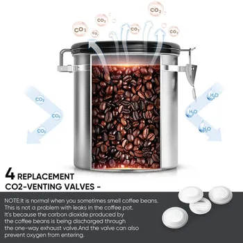 Nerūdijančio plieno sandarus, kavos, kavos pupelių uždaromos šviežių palaikymo gali su vienu būdu CO2 vožtuvas ir šaukštas