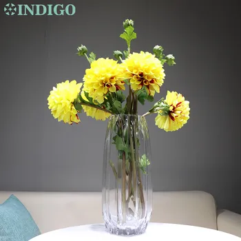 INDIGO-2 vadovai Dahlia Didelis Daisy Geltona Chrizantema Namų Pokylių Dekoratyvinis Dirbtinių Gėlių Vestuves Dropshipping