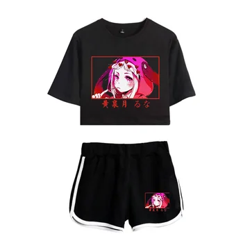 Aukštos kokybės ponios tiktų vasaros mergaitė trumpomis rankovėmis ir šortai kostiumas apkarpytos T-shirt Kazukichacha Anime Harajuku Ponios Pižama