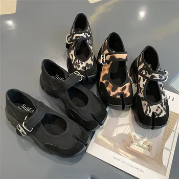 Tabi ninja batus, juodas leopardas moteris dirželio sagtis split toe platforma Laisvalaikio Bateliai Top Design Moterys mažai viršuje Stambusis Sportbačiai