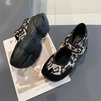 Tabi ninja batus, juodas leopardas moteris dirželio sagtis split toe platforma Laisvalaikio Bateliai Top Design Moterys mažai viršuje Stambusis Sportbačiai