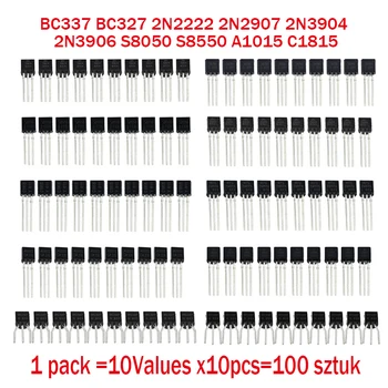 BC337 BC327 2N2222 2N2907 2N3904 2N3906 S8050 S8550 A1015 C1815 10Values x10pcs=100 Tranzistoriai nustatyti Pack Tranzistorius rinkinys (IKI 92)