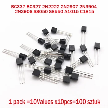 BC337 BC327 2N2222 2N2907 2N3904 2N3906 S8050 S8550 A1015 C1815 10Values x10pcs=100 Tranzistoriai nustatyti Pack Tranzistorius rinkinys (IKI 92)