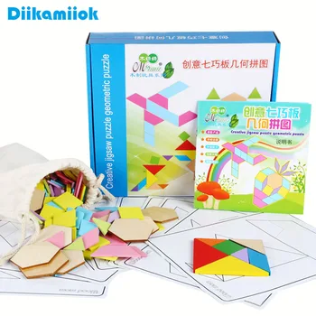 Nauja Spalvinga Medinė Dėlionė Geometrinis Tangram Valdybos Kūdikių Montessori Švietimo Žaislai Vaikams Nušvitimą Žaislas Žaidimas
