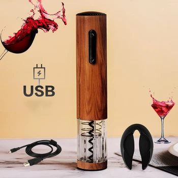 Medienos Grūdų Elektros Vyno Atidarytuvas USB Įkrovimo Automatinė Kamščiatraukis USB Elektros Raudonojo Vyno Butelio Atidarytuvas Su Folijos Pjoviklis