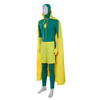 Takerlama Supermeno Kostiumas Jumpsuit su geltonu Apsiaustu Bžūp Helovyno Cosplay Suaugusiųjų Žalia Bodysuit Šortai Pirštinės Rinkiniai